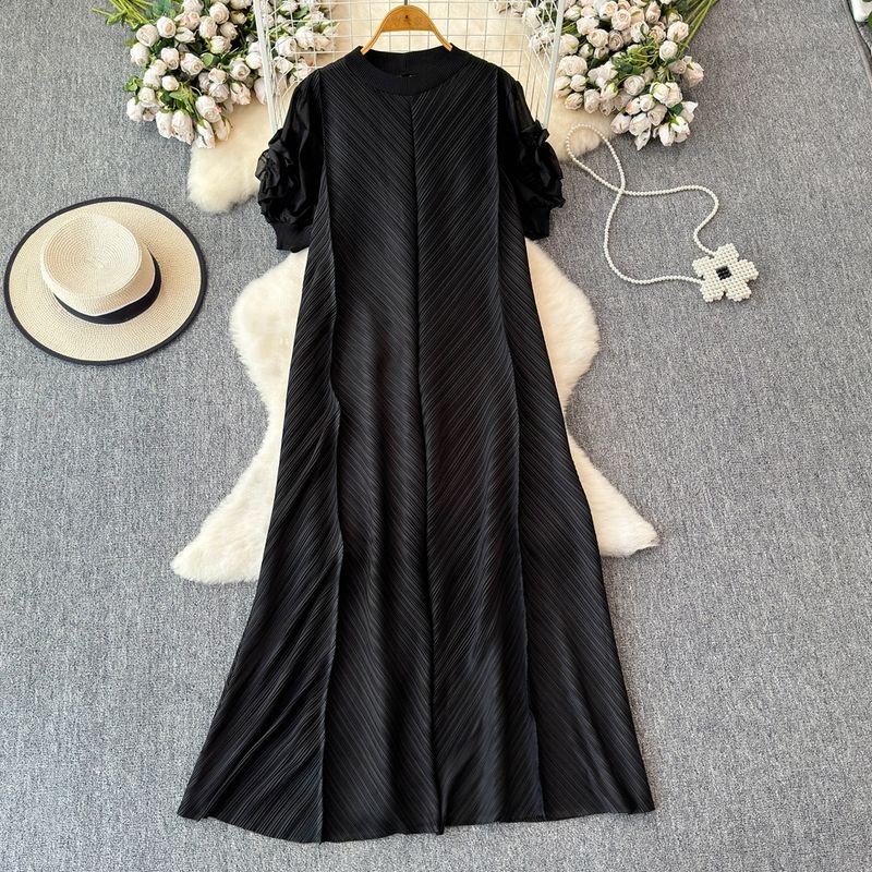 Sanzhai Ruched Fancy Dress Women's Plate Flower Loose Slim Looking French Plus Size Dress Elegance Elegant Long Dress
