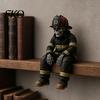 Firefighter Ornament Skeleton Shelf Sitter Statue, Vintage Resin Figurine with Realistic Gear & Distressed Dark Industrial Aesthetic Finish,