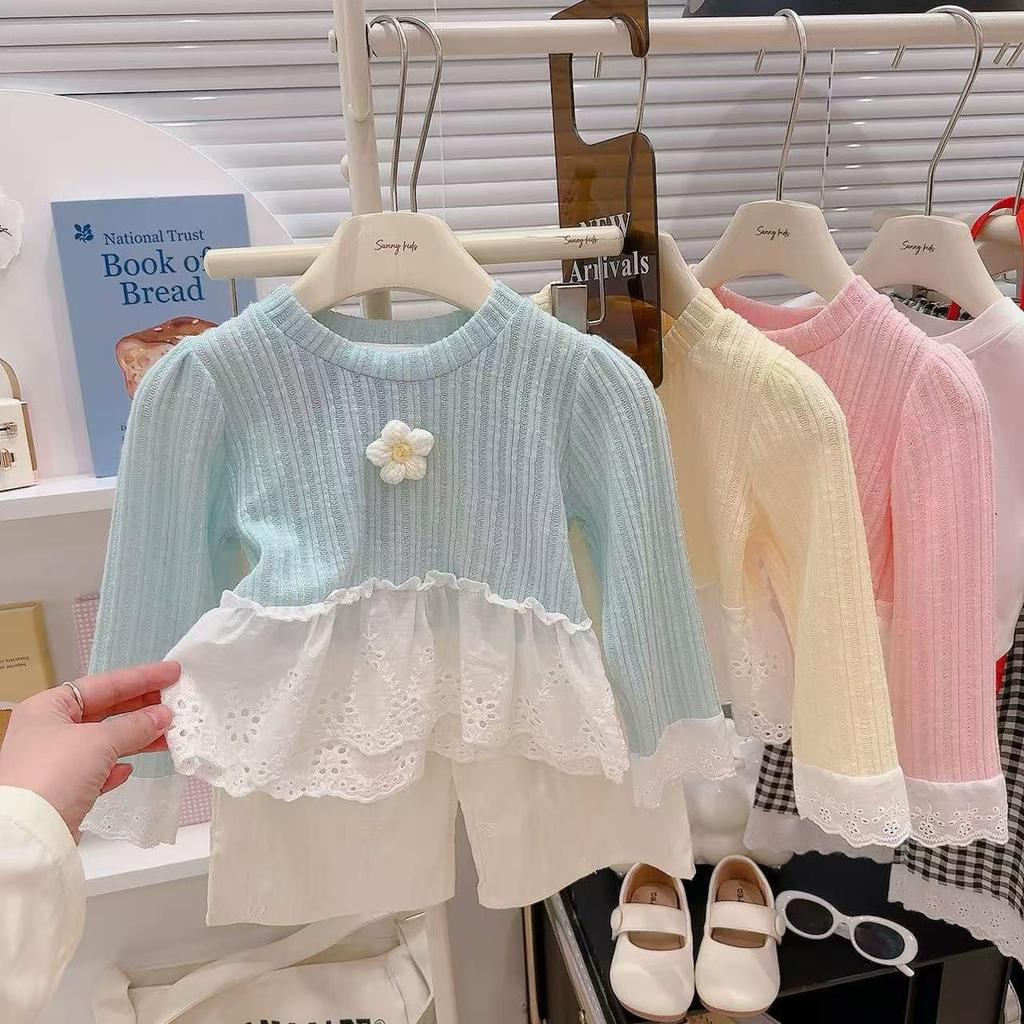 Girls' Stylish Lace Patchwork Top & Yamamoto Pants Set - Spring/Autumn 2025 Trend