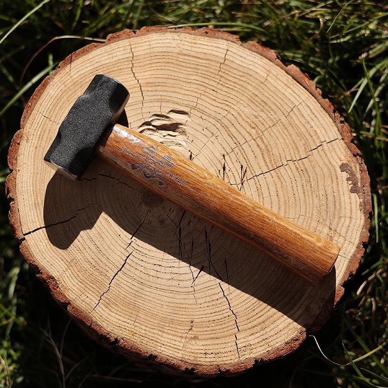 G&B Grumpy Bear Cowhide Handle Camping Hammer - Durable Forged Ground Nail Tool for Outdoor Craftsmanship