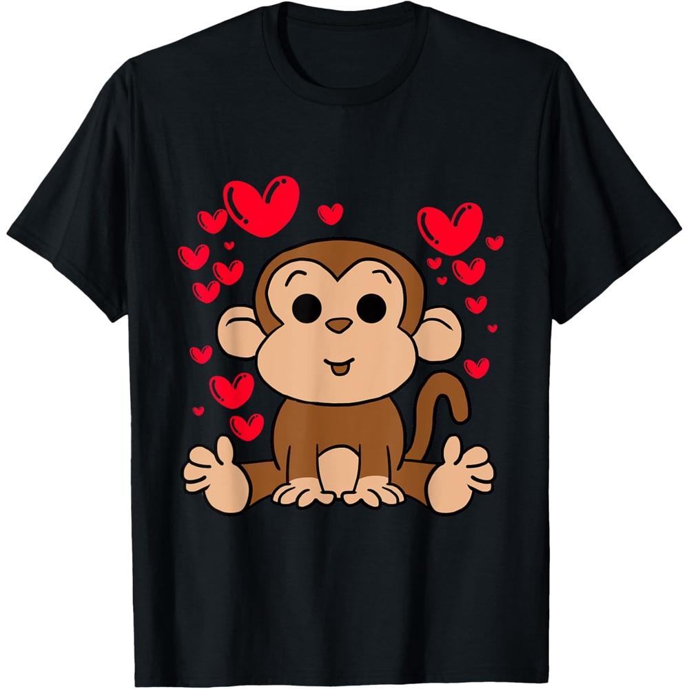 Monkey Love Valentines Day Cute Hearts Romantic Animals T Shirt 4XL чёрный