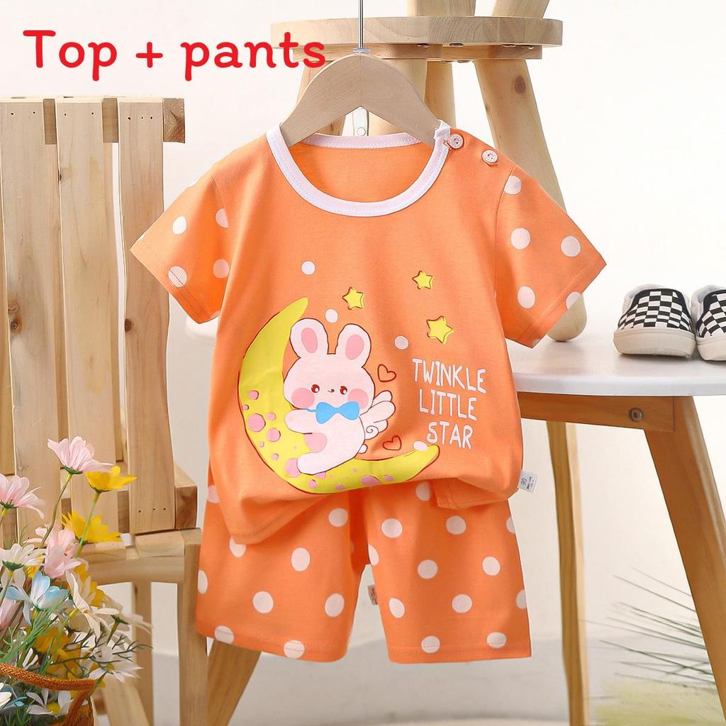 Childrens Cotton Short Sleeve Tshirt And Shorts Set With Cartoon Prints For Toddler Summer Wear