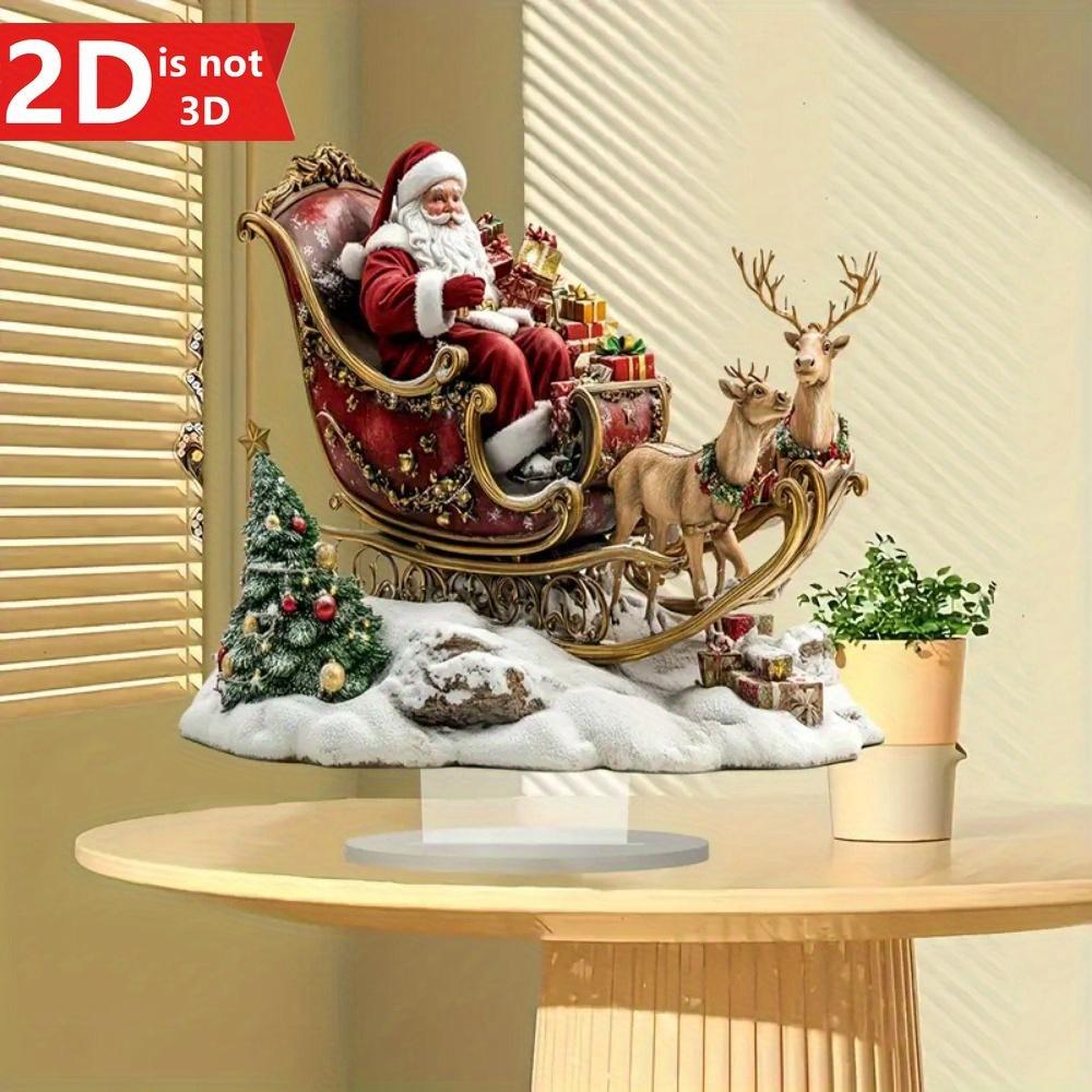 2D Santa & Reindeer Sled Pendant. Multi-purpose holiday decor for home, office & coffee shop.