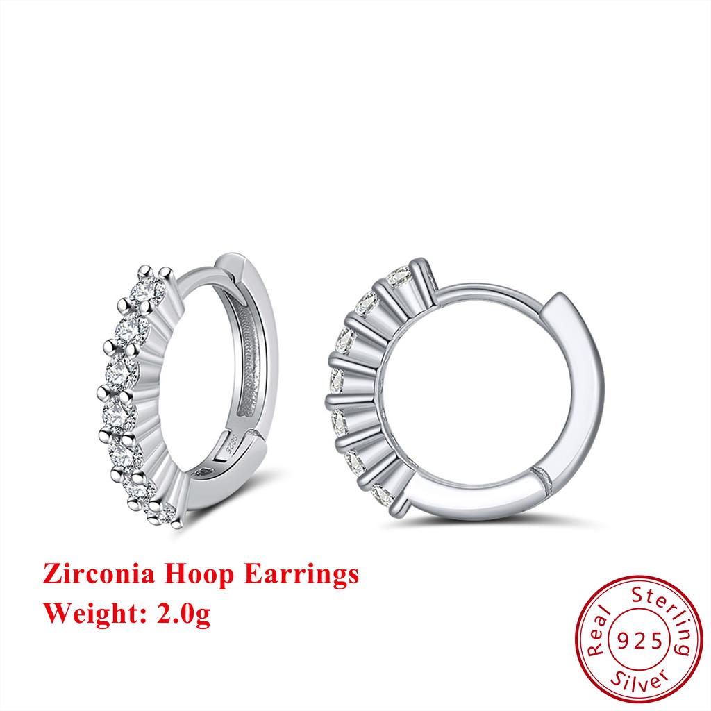 Effie Queen 925 Sterling Silver CZ Zircon Hoop Earrings Dainty 13mm Circle Round Small Huggie Cartilage Piercing Jewelry APE55