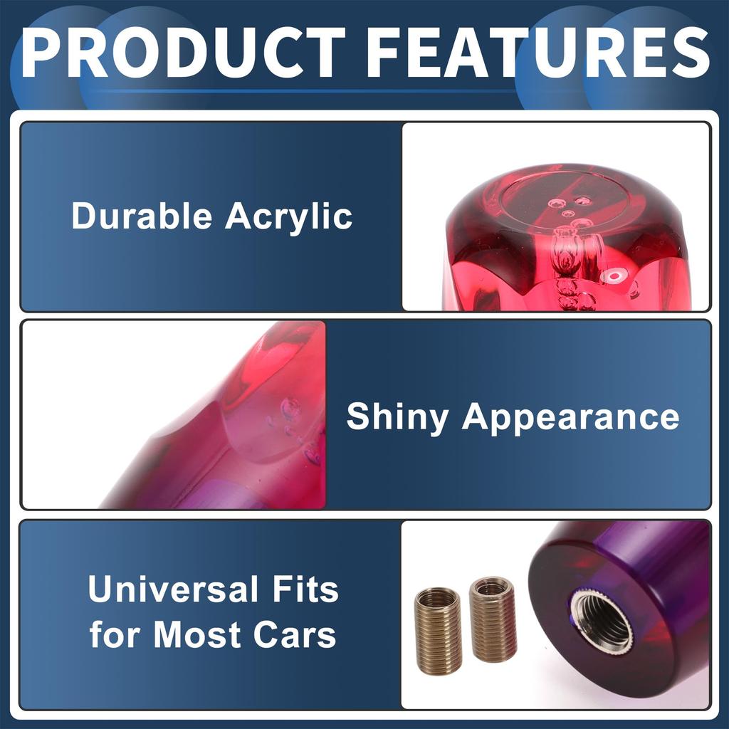 INFINAUTO 1 Set 10cm Universal Auto and Manual Car Gear Shift Knob with 2 Adapters Acrylic Red Purple