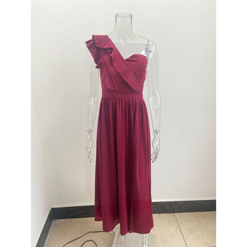 Summer Sleeveless Off-the-shoulder Ruffled Hem Split Dress Women's Holiday Party Party Women's Long Skirt Elegant, Generous and Simple