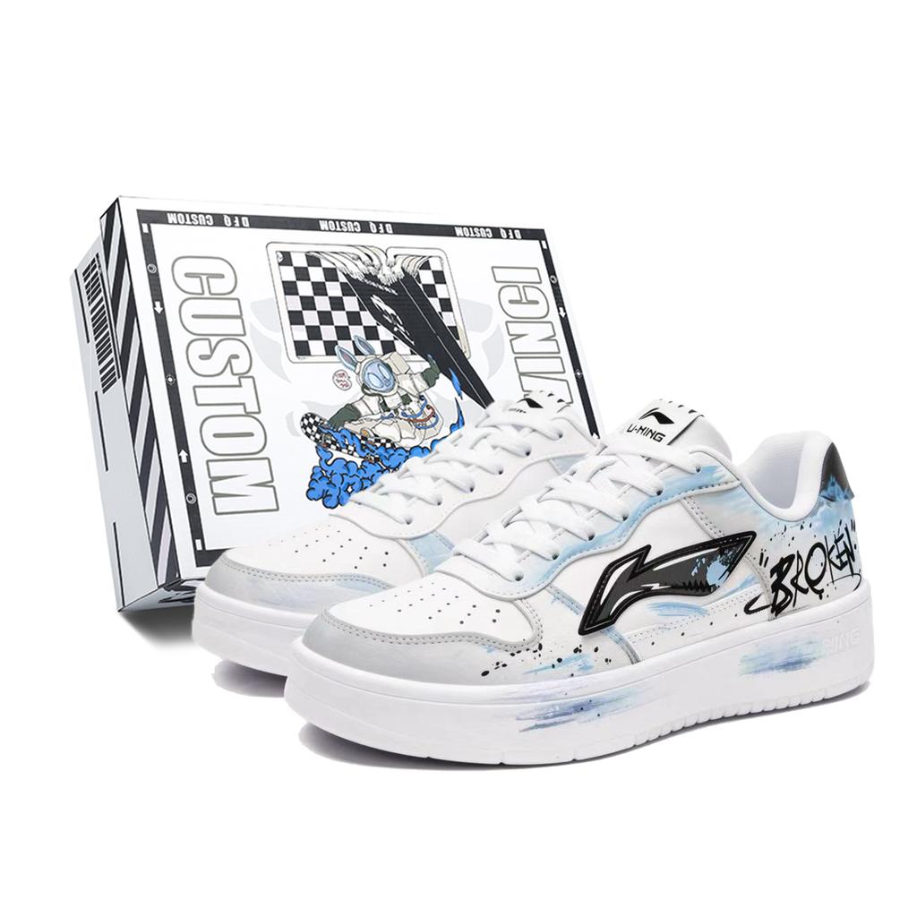 Li Ning Blue Scarp, Box Cushioning Low top Skateboard Shoes Men's White Blue AGCS419-1(TeamM--BOX)
