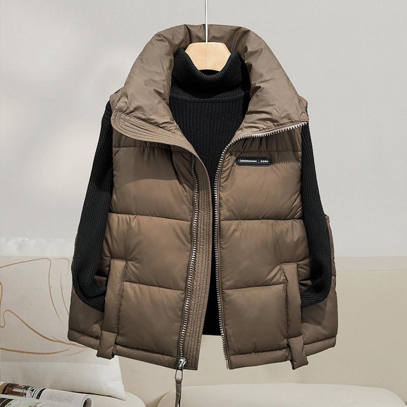 Down Cotton Vest Women's Short Autumn and Winter New Stand-up Collar Fashion Vest Vest Vest Vest Outer Wear