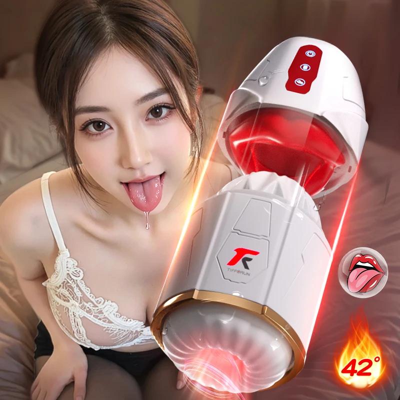 2025 Nye Menn Automatisk Onanikopp Voksen Sexleketøy 18+ Slikking Suging Vibrerende Penistrener Oppvarmet Masturbator for Mannlig Analsexmaskin