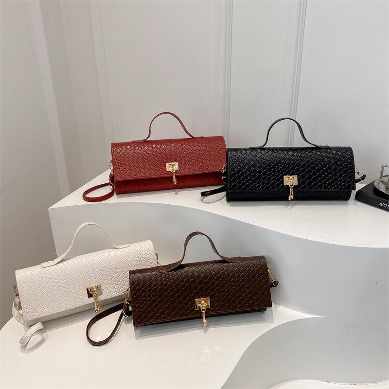 Textured Woven Square Bag Fashion Shoulder Handbag Casual Crossbody Purse Simple Solid Color Faux Leather Tote KTB