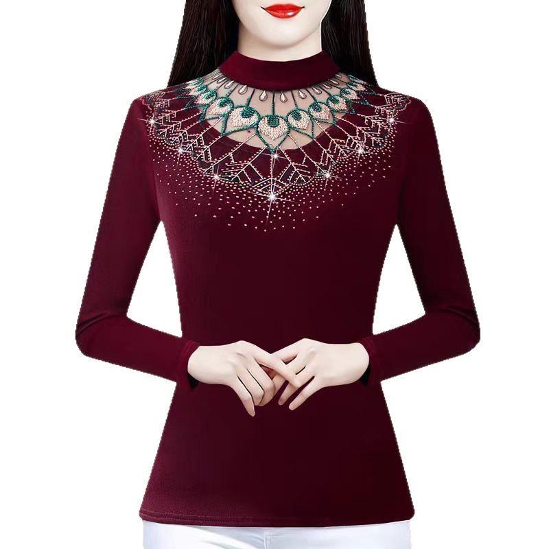 Semi-turtleneck Lace Bottoming Shirt Women's Spring, Autumn and Winter New Fashion Small Fragrance with Thermal Top