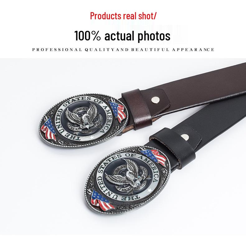 Cowhide Trendy Men's Retro Casual Plate Buckle Belt
