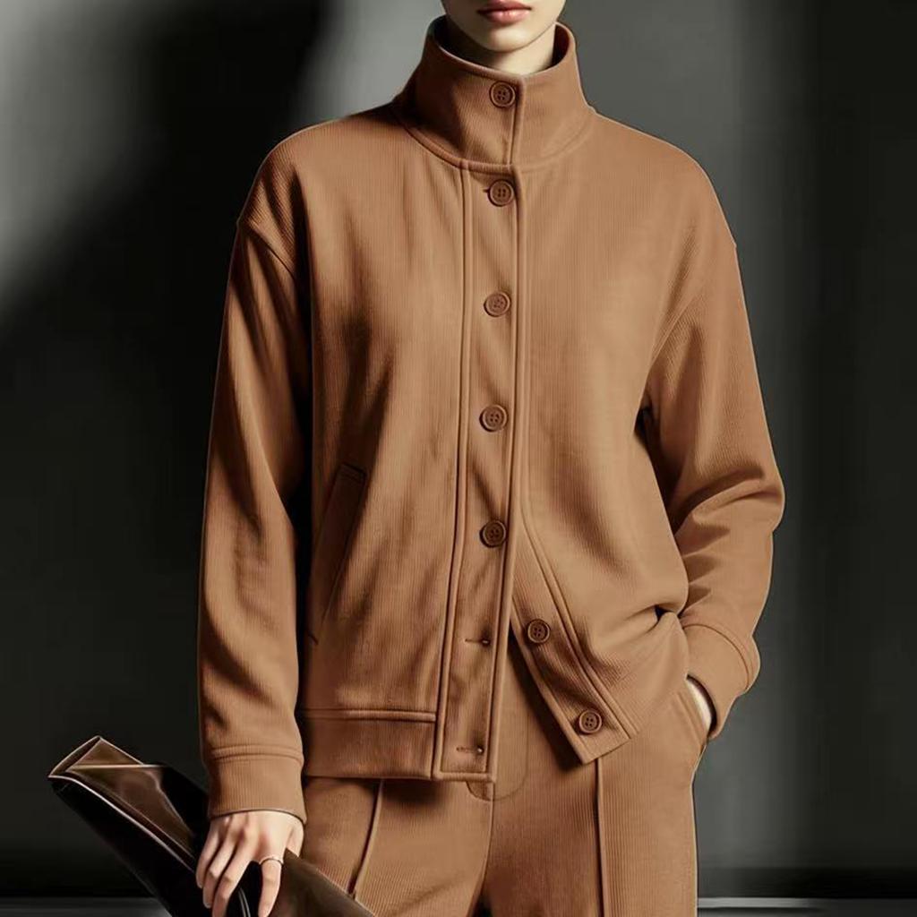 Women's Casual Corduroy Jacket with Pockets, Color Button Front Coat