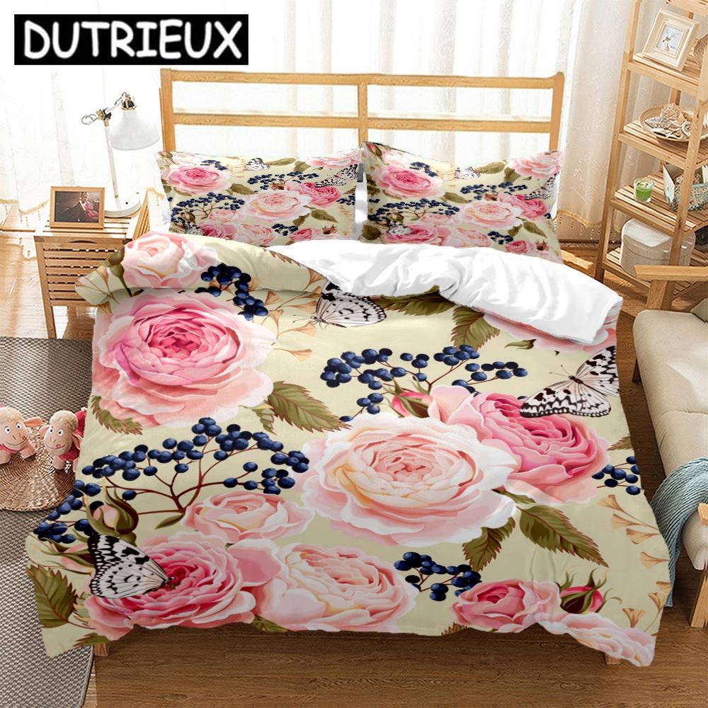 Rose Flower Art Print Three Piece Bedding Set Fashion Article Children Or Adults For Beds Quilt Covers Pillowcases Bedding Set