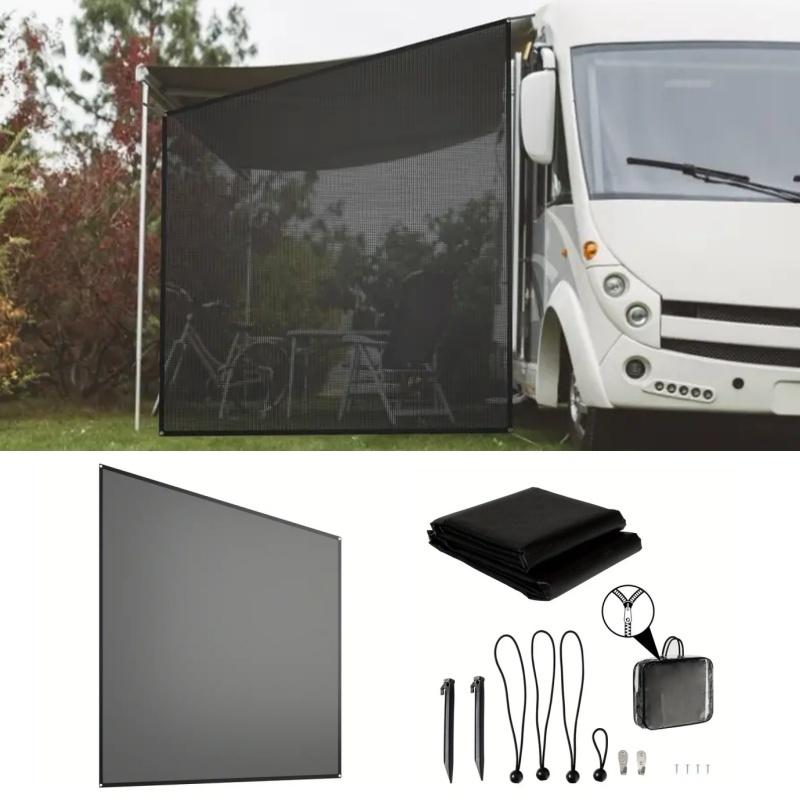 RV Awning Side Sunshade Mesh 9ft X 7ft Black PVC Mesh Screen Sun Shade With Complete Kits For Caravan Motorhome