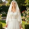 Lace Veil Mid-Length Shawl with Exquisite Lace Binding Elegant Head Scarf for Bridal Gothic Halloween Lolita Dress Matching