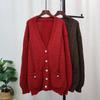 Medium and long V-neck knitted cardigan autumn and winter new loose lazy style temperament sweater jacket women