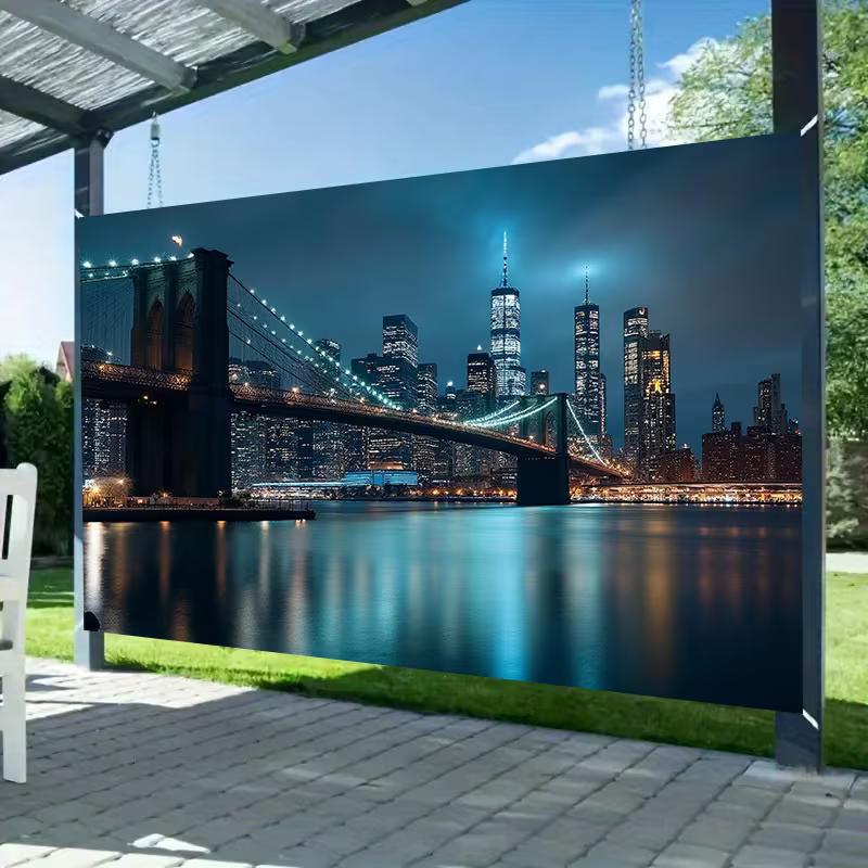2D Brooklyn Bridge Backdrop, New York City Night Scene Background for Urban Themed Deco