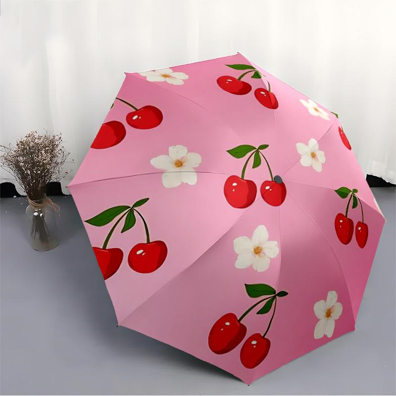 1 Stück Kirschblüten Automatisches Öffnungs-/Schließschirm, Winddicht, Kompakter Faltregenschirm mit Leichtem Design für Damen/Herren091