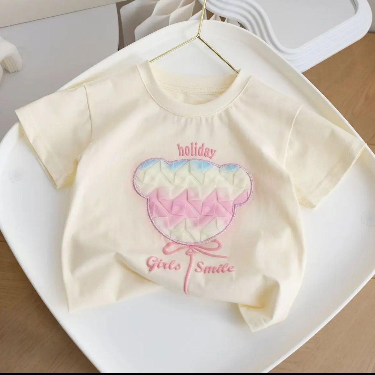 

Детская футболка из чистого хлопка с короткими рукавами для мальчиков и девочек, летний топ, трехмерный повседневный детский летний наряд с короткими рукавами 120