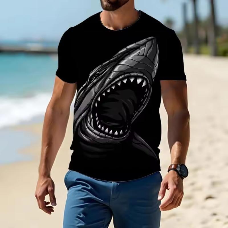Fashionable Ocean Pattern T-shirt Shark 3d Printing Loose Comfortable Round Neck Short SleevesY2k Style Breathable Top