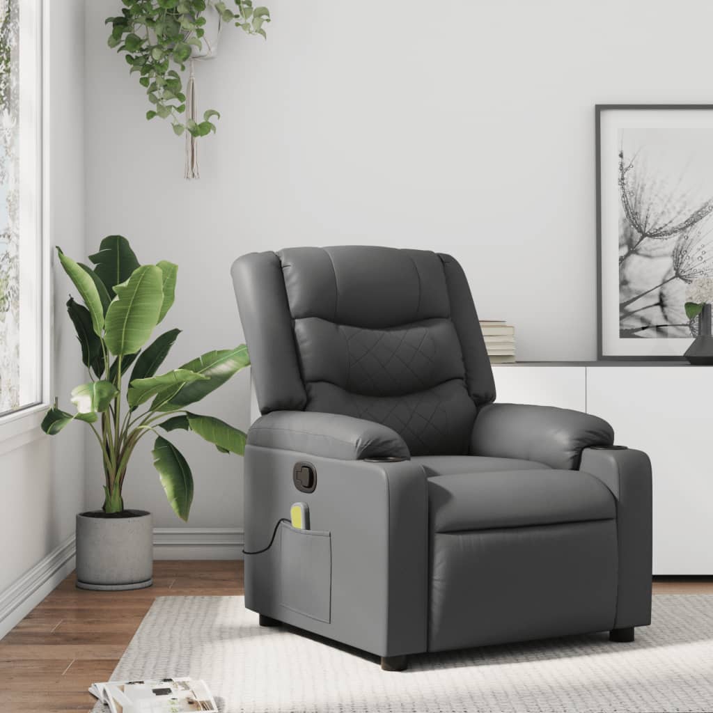 Vidaxl Aufklappbarer Massagesessel, Grau, Mit Kunstleder bezogen