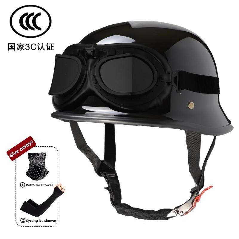 Motorcycle Helmet for Men In Summer, Harley Retro Half Helmet Electric Car, German Style Soldier Prince Cruise Car, Four Season