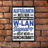 Upgrade Your Home's Living Space with an Authentic German Metal Sign stating"Aufraumen Muss Man"a Wonderful Wall Art Alternat