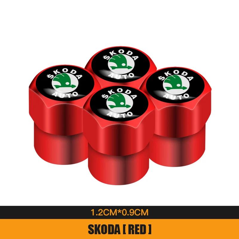 Car Sticker 2025 Hot 4Pcs Car Metal Tire Air Valve Caps For Skoda Octavia Rapid Kodiaq Karoq Fabia Kamiq Superb Derivative Visio