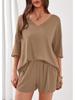 New Women's Casual Two-Piece Set: Loose V-Neck Short-Sleeved Top and Shorts