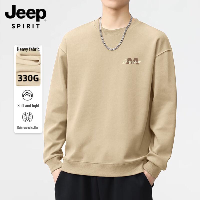 JEEP SPIRIT Men's Loose Fit Letter Print Crewneck Sweatshirt