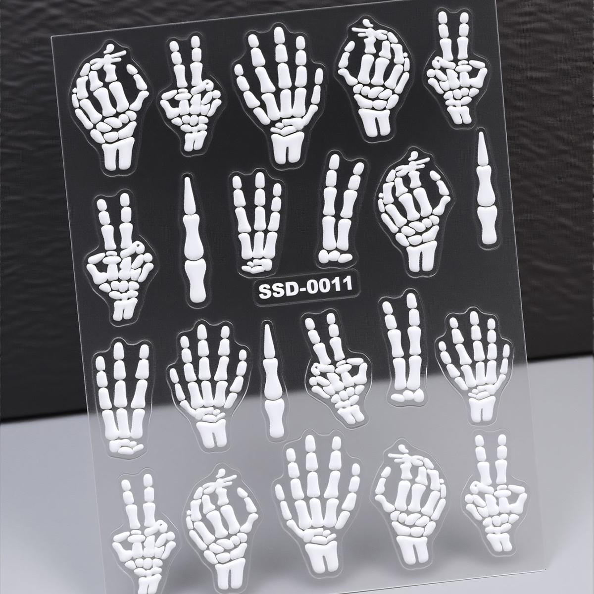 

5D Relief Skeleton Hand Halloween Nail Art Stickers Self-adhesive Slider Decals DIY Nail Tips Decoration Manicure Supplies