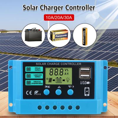LCD Display Solar Controller 5V Output Solar Regulator 12V/24V PWM Battery Charger Auto 30A 20A 10A Dual USB