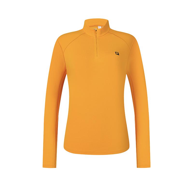 Fila Outdoor Breathable Dopamine Stand Collar Half Zip Knit Long Sleeve T-Shirt Women Tops Orange-Peel-Yellow A11W517203FYE