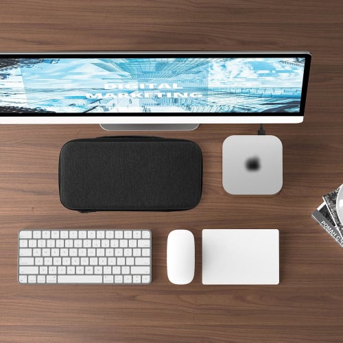 Geekria Desktop Computer Hard Travel Case for Apple 2024 Mac Mini M4 / Mini M4 Pro, Magic Keyboard, Mouse, Trackpad, and Accessories (Dark Gray)