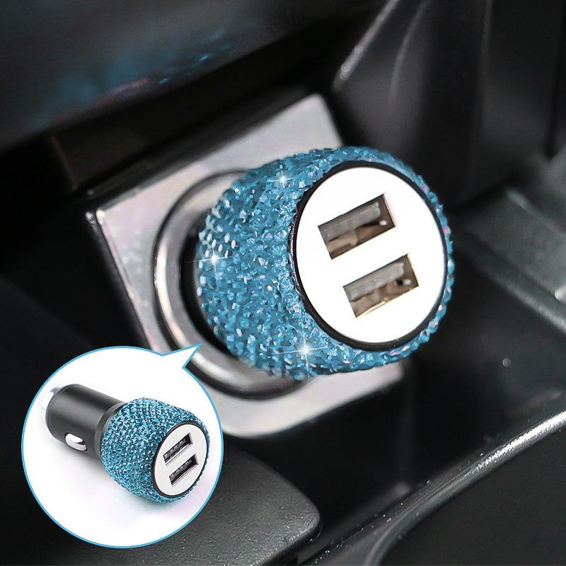 Car Charger Diamond-mounted Car Phone Safety Hammer Charger Dual USB Fast-Charged Diamond Car Phone Aluminum Alloy Charger