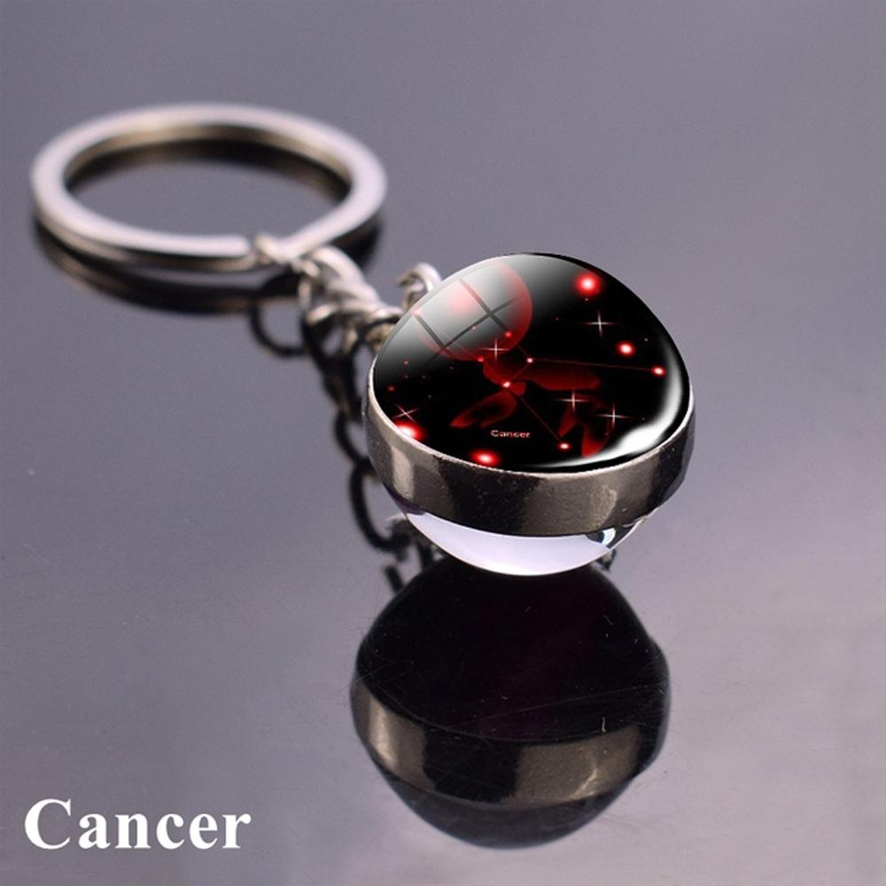 Holder Men Women Glass Ball Pendant Leo Jewelry 12 Constellation Keychain Zodiac Keychain Key Rings
