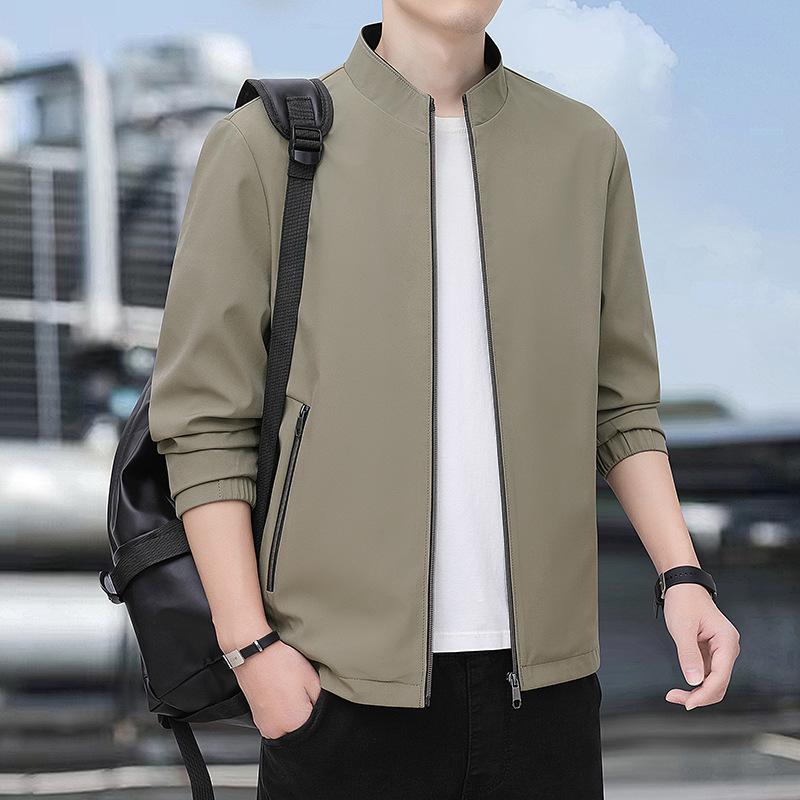 Men's Spring Stand Collar Business Jacket - Casual Zipper Cardigan for Middle-aged Dads.
