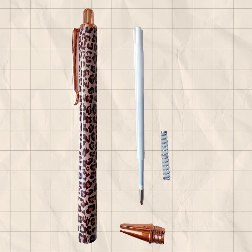 Multi-Color Options Heat Transfer Leopard Pattern Round Gel Pen Cute Leopard Pressed Colorful Hot Stamping Flower Film Metal Pen