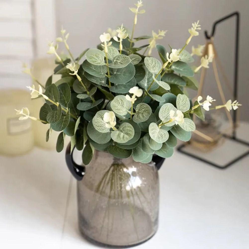 20Pcs Green Color Fake Eucalyptus Plants Decoration Artificial Plants Bouquets  Wedding Decor