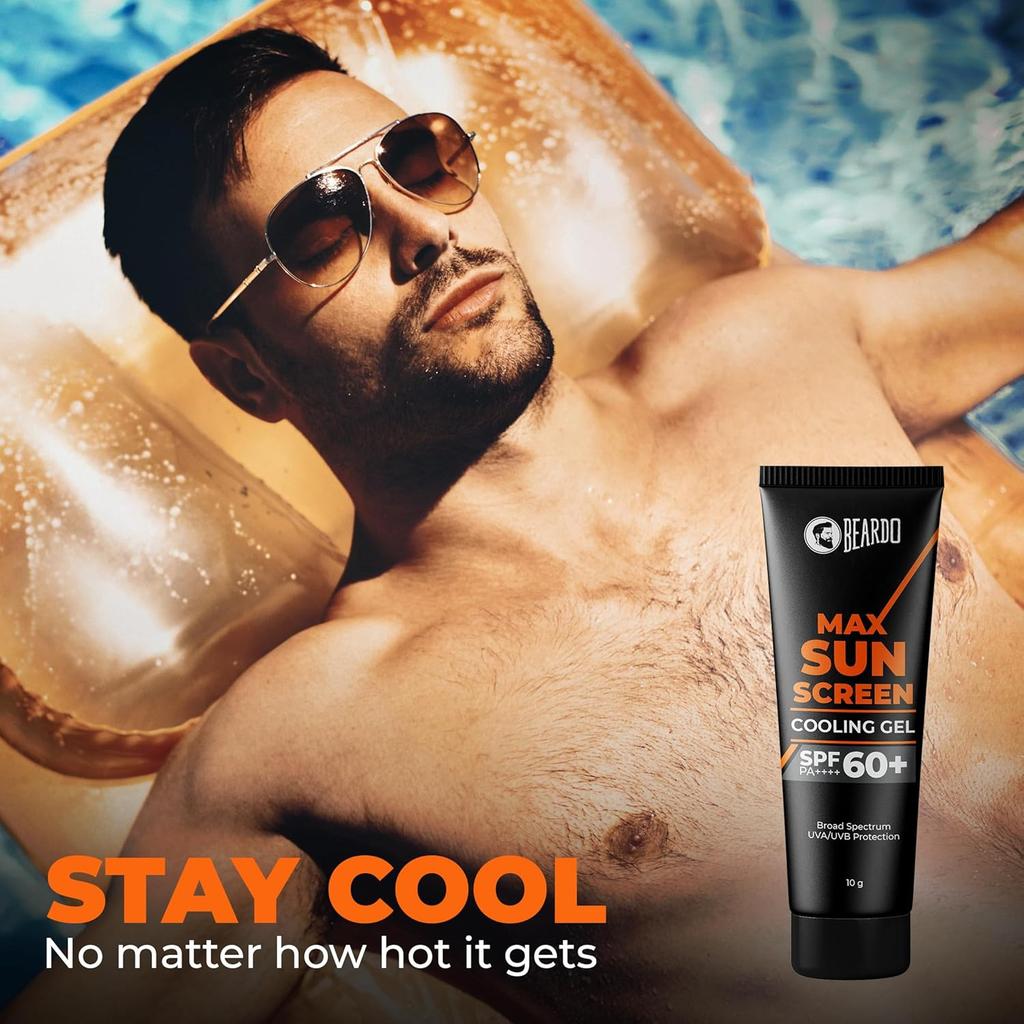 Beardo Max Cooling Gel Sunscreen SPF 60+ PA++++ 10G Pack of 1 | Lightweight, Non-Greasy, UVA/UVB Protection for Men