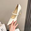 Retro high heels women's widened version one-word strap thin heel pointed fiber leather pearl versatile temperament commuter work shoes