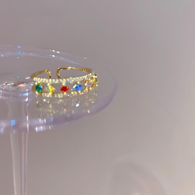 Chic Adjustable Open Ring For Women Featuring Colorful Gemstones And Unique Geometric Design