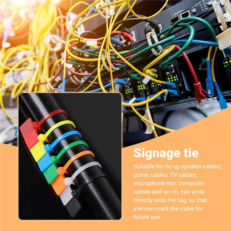 A74E-250 Piezas 7 Colores Marcadores de Cables de Nylon Ataduras de Cable Auto-Bloqueantes Escribibles Etiquetas Marcadoras Zip para Cables Ethernet Etiqueta Marcadora de Alimentación de Nylon