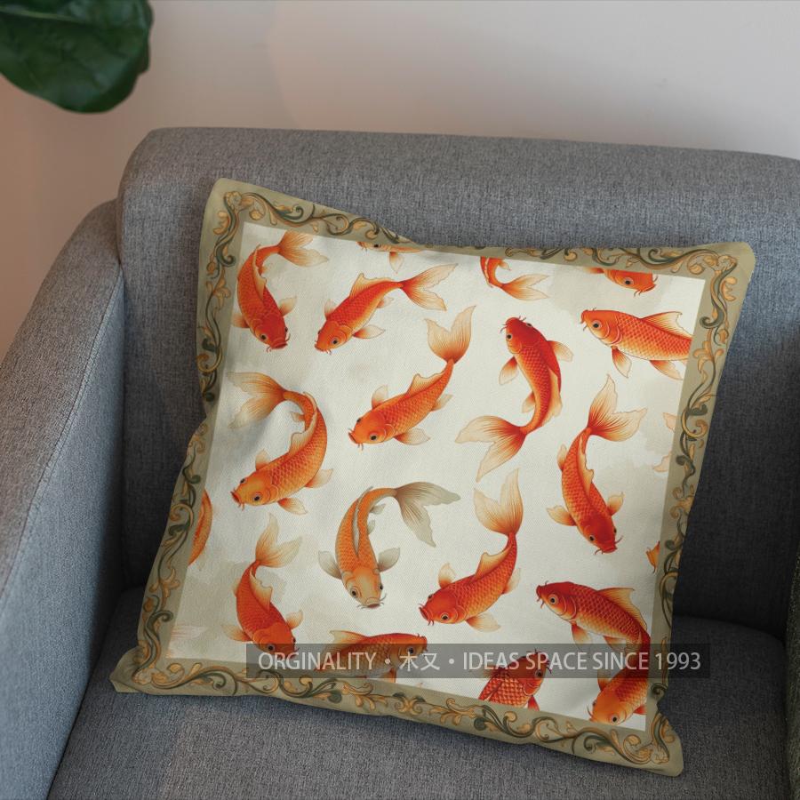 2D Stylish Koi Fish Pattern Decorative Pillow Cover Pattern Cushion Cover Suitable For Sofa Bedroom Car Pillow Cover