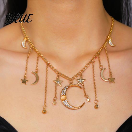 Ciondoli Collana con Stella e Luna Catena con Nappa Boho Choker