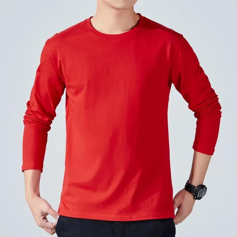 T-shirt voor Mannen Katoen Lange Mouw T-shirts Effen Kleur Mannenkleding Volledige Mouw voor Lente en Herfst Ondershirts