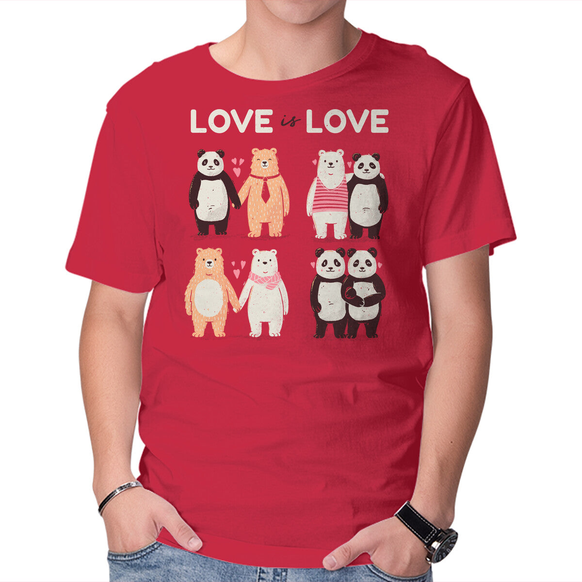 Unisex Crew Neck T-Shirt Bear Love Is Love Graphic Short Sleeve Casual Tee XL