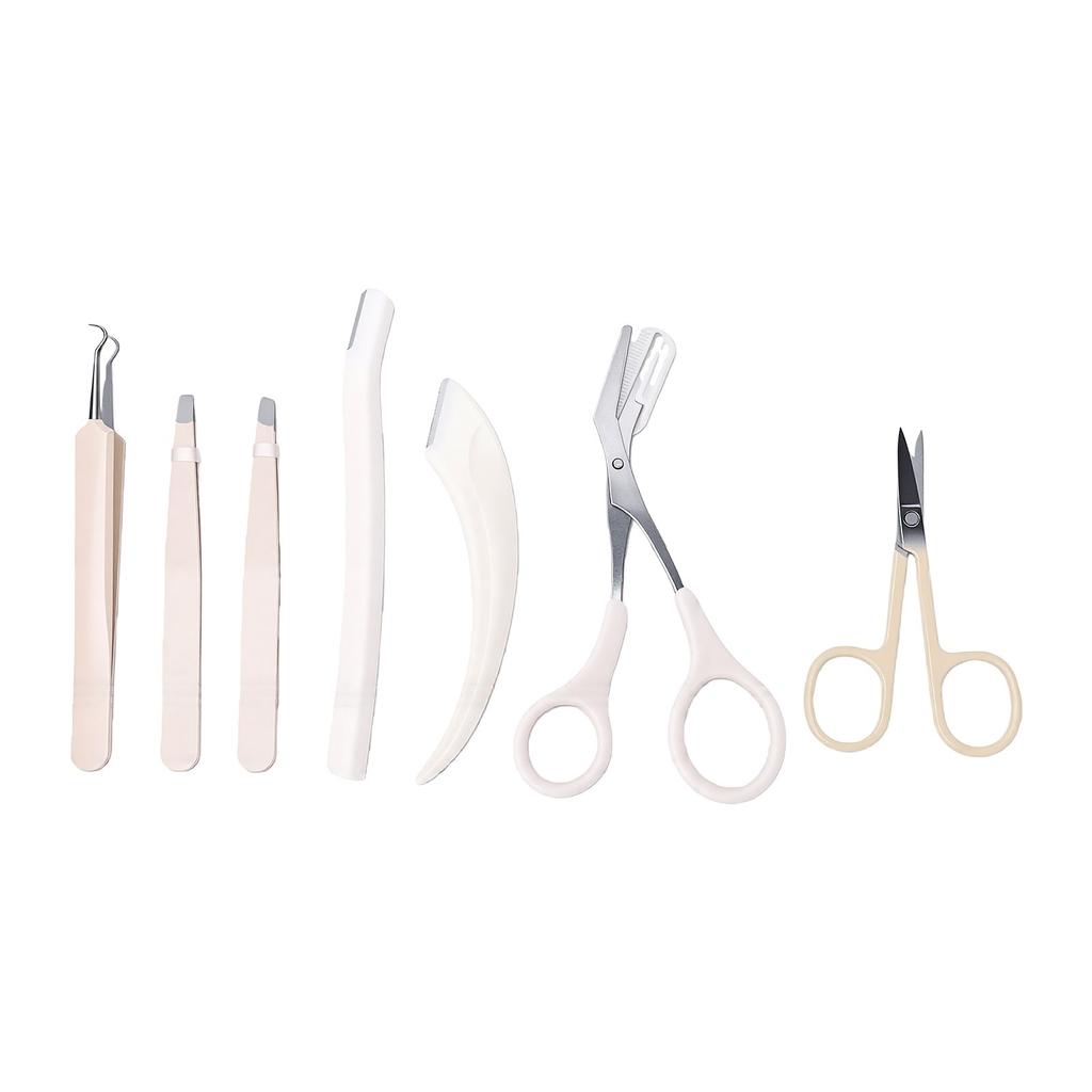 7pcs Eyebrow Trimmer Kit with Storage Bag Pimple Press Tweezers Professional Portable Eyebrow Shaping Set for Home