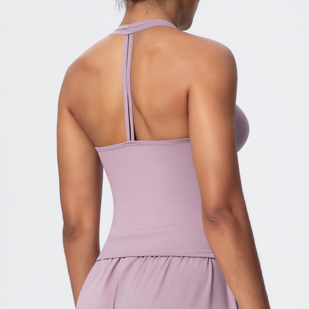 V-Neck Yoga Tank Top with Thin Straps and Stylish Open Back